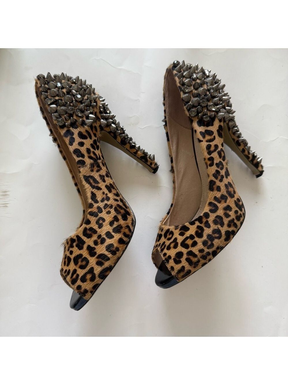Leopard Print Stilettos Spiked high heels open toe 
Women’s 9 USA Party Wedding - Picture 9 of 16